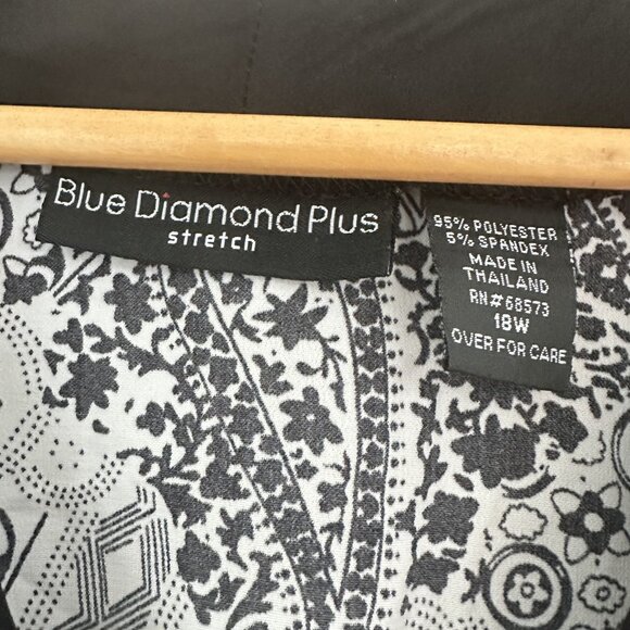 Blue Diamond Plus Babydoll Tunic Top Womens‎ 18W B/W Paisley Boho Office Work - Picture 3 of 8